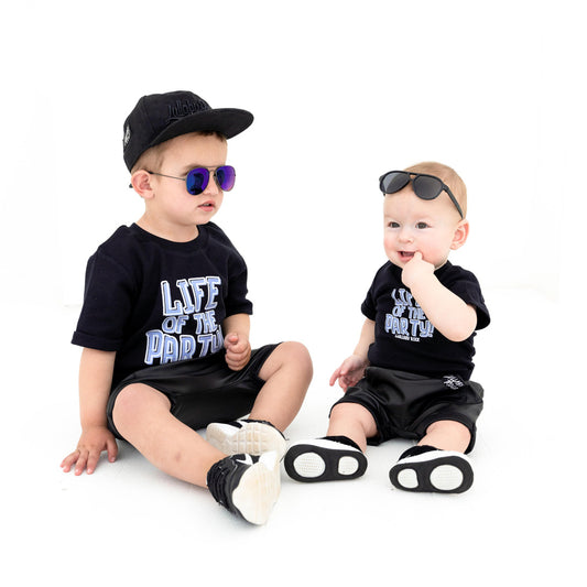 Life of the Party Onesie/Tee & Leather Shorties Set