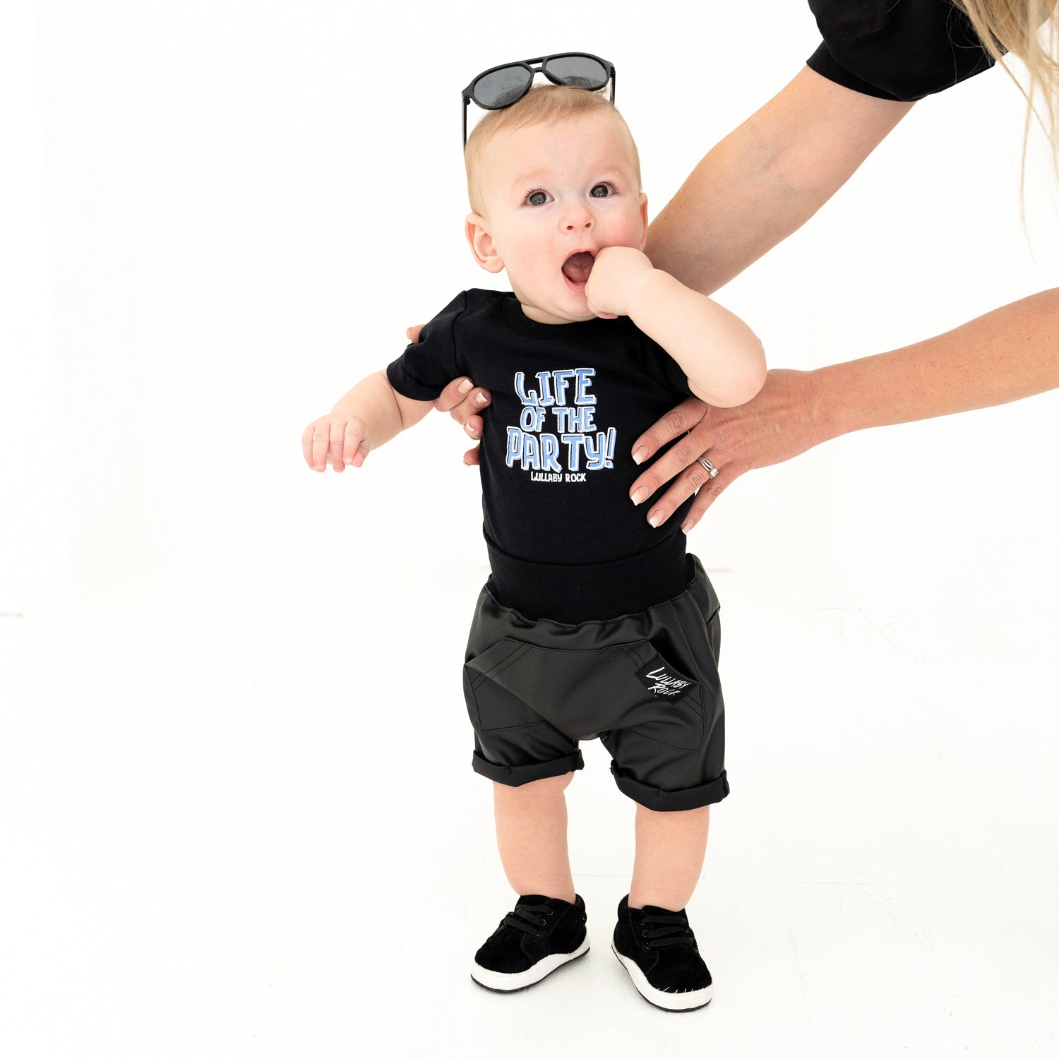 Life of the Party Onesie/Tee & Leather Shorties Set