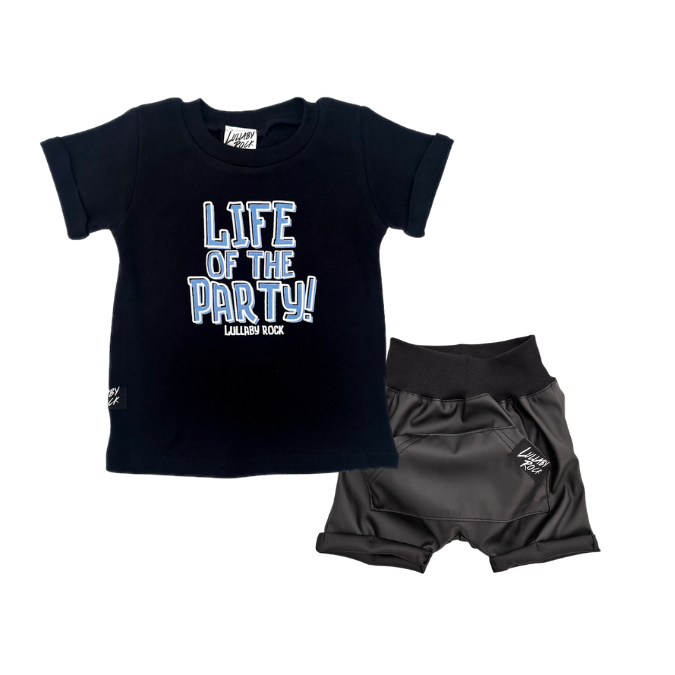 Life of the Party Onesie/Tee & Leather Shorties Set