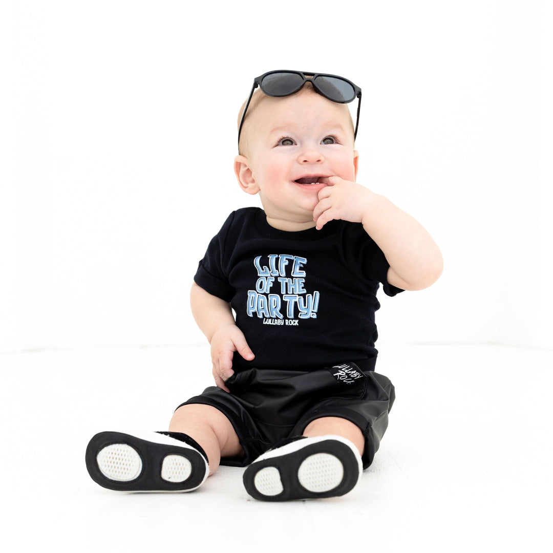 Life of the Party Onesie/Tee & Leather Shorties Set